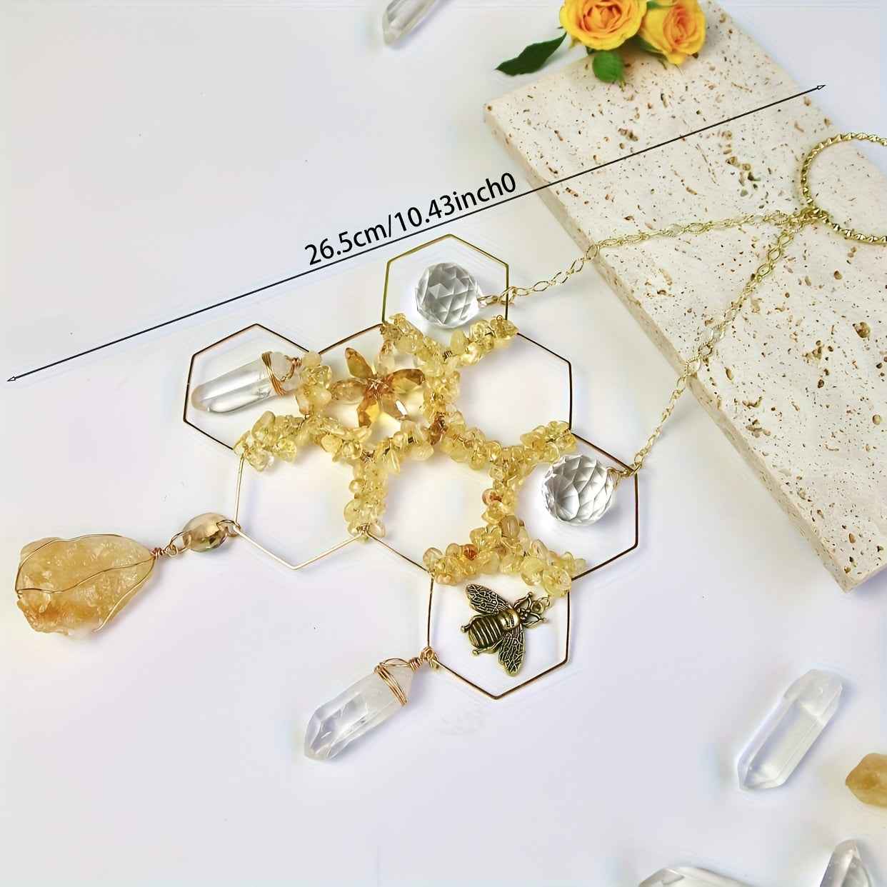 Enchanting Honeycomb Design Sun Catcher with Crystals & Bees - Metal Hanging Decor for Garden, Bedroom, Window, Balcony - Ideal Mother'S Day Gift, Garden Decor|Fantasy Theme|Intricate Craftsmanship, Outdoor Decor