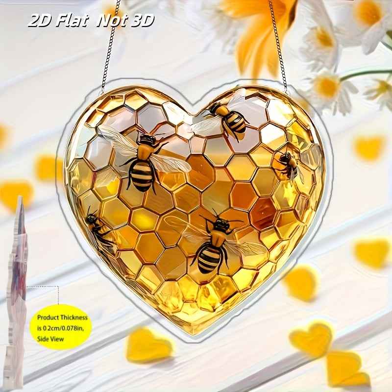 [Bee Theme Decoration] 2D Flat, 1pc Spring Bee Theme Honeycomb and Flycatcher Hanging Decoration, Unique Desktop Accent, Country Style Home Wall Art, Perfect Gift for Ladies and Bee Enthusiasts, 2D Flat
