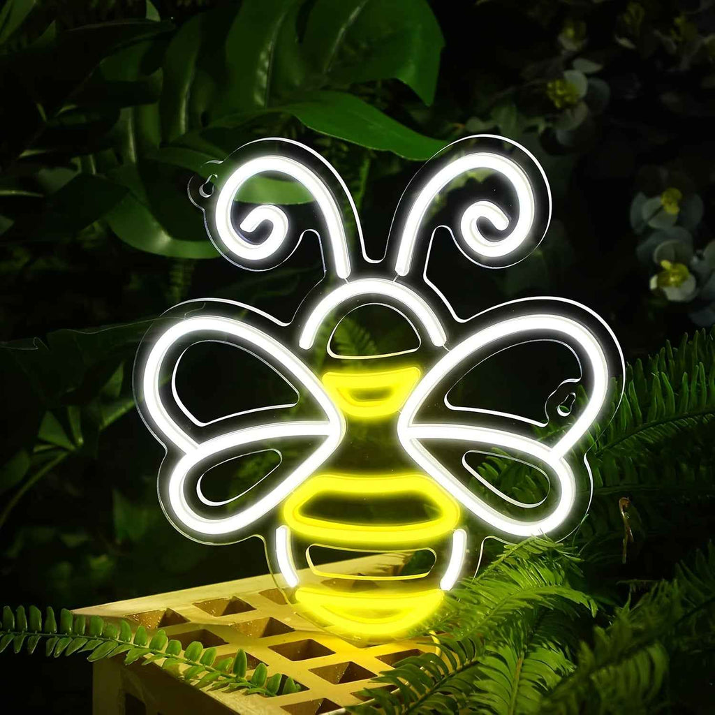LED Neon Bee & Honeycomb Wall - USB-Powered Plug-in Glow Room,, Bee-Themed Party Decor, Durable Plastic Hanging Bee Sign with Switch Control, No, Bedside (White Glow, USB-Powered Fixture