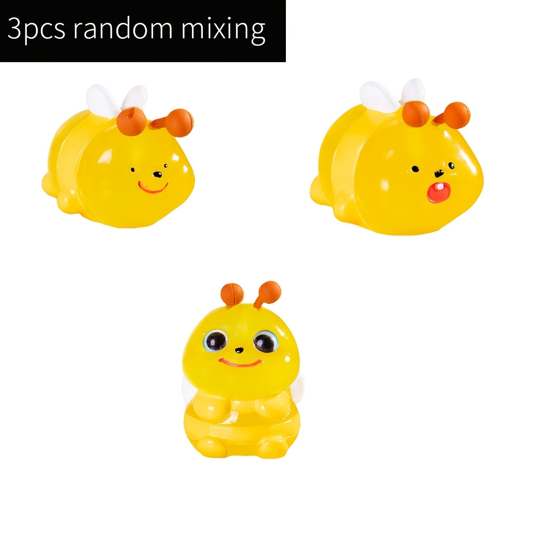 3pcs Glow-in-the-Dark Bees Light Figurines - Adorable Cartoon-Style Decor for Home, Party, and Garden