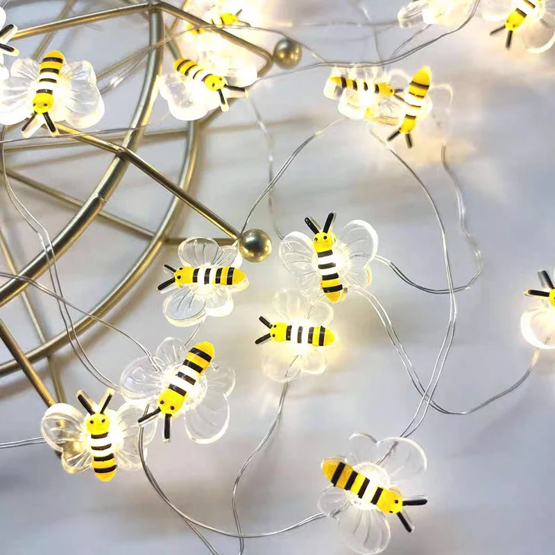 3/1M LED Bees Light String Waterproof for Outdoor Battery Powered Fairy Garland Lamp - Perfect for Christmas, Festivals, Garden, and Bedroom Decor
