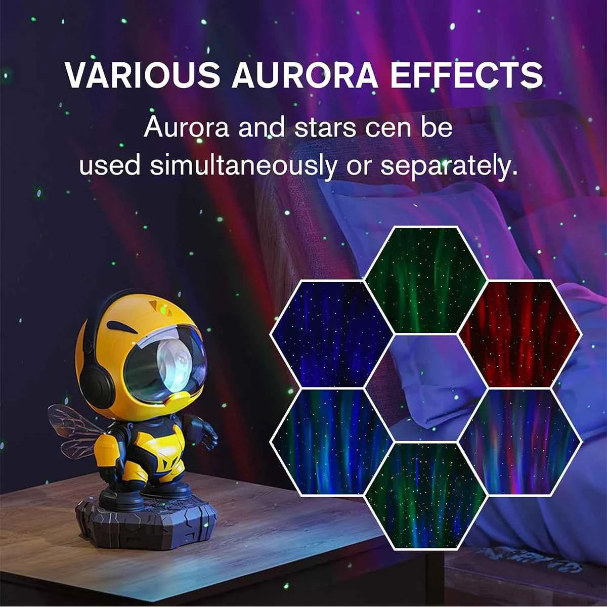 Bee Astronaut Galaxy Projector Star Projector Galaxy Night Light Starry Nebula Ceiling LED Lamp with Timer and Remote Kids Room