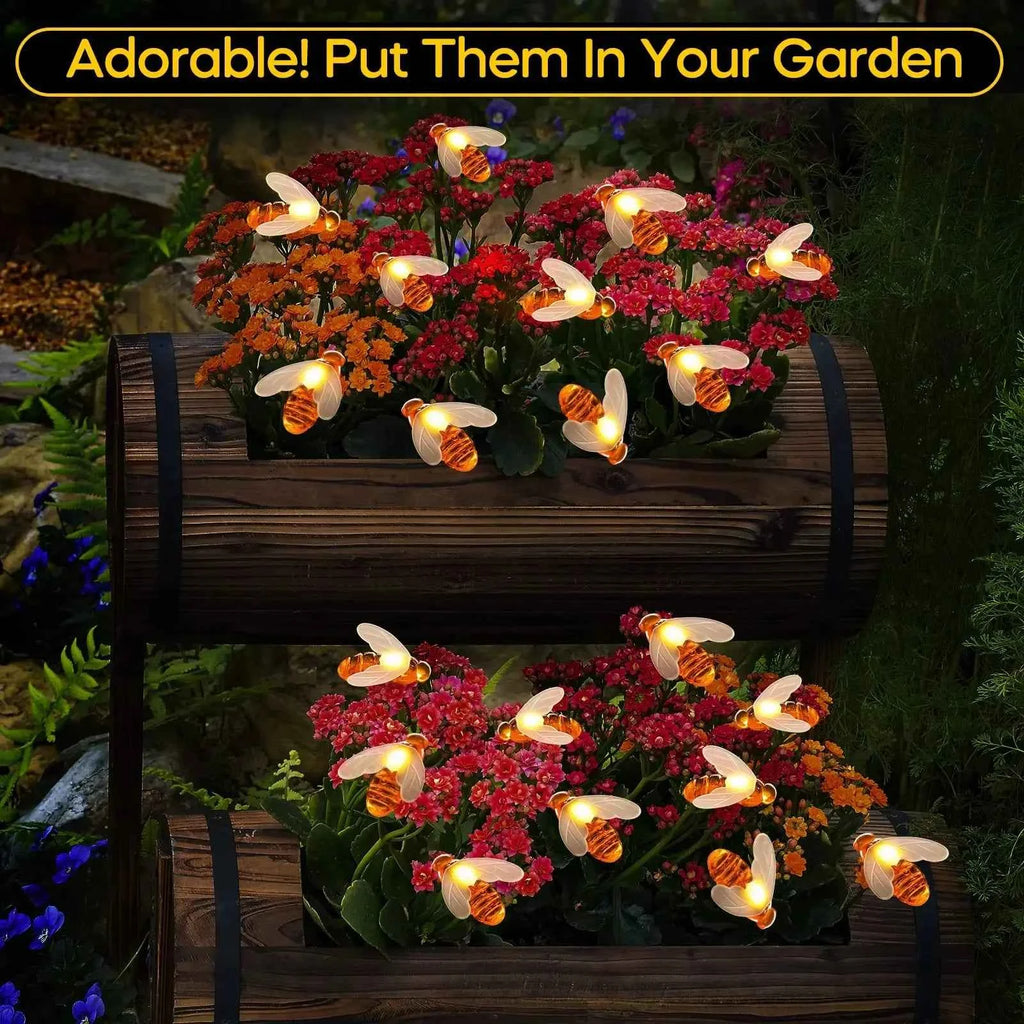 Solar Bee LED String Lights Outdoor Holiday Party Lighting Night Lamp for Garden Tree Fence Balcony Christmas Wedding Decoration