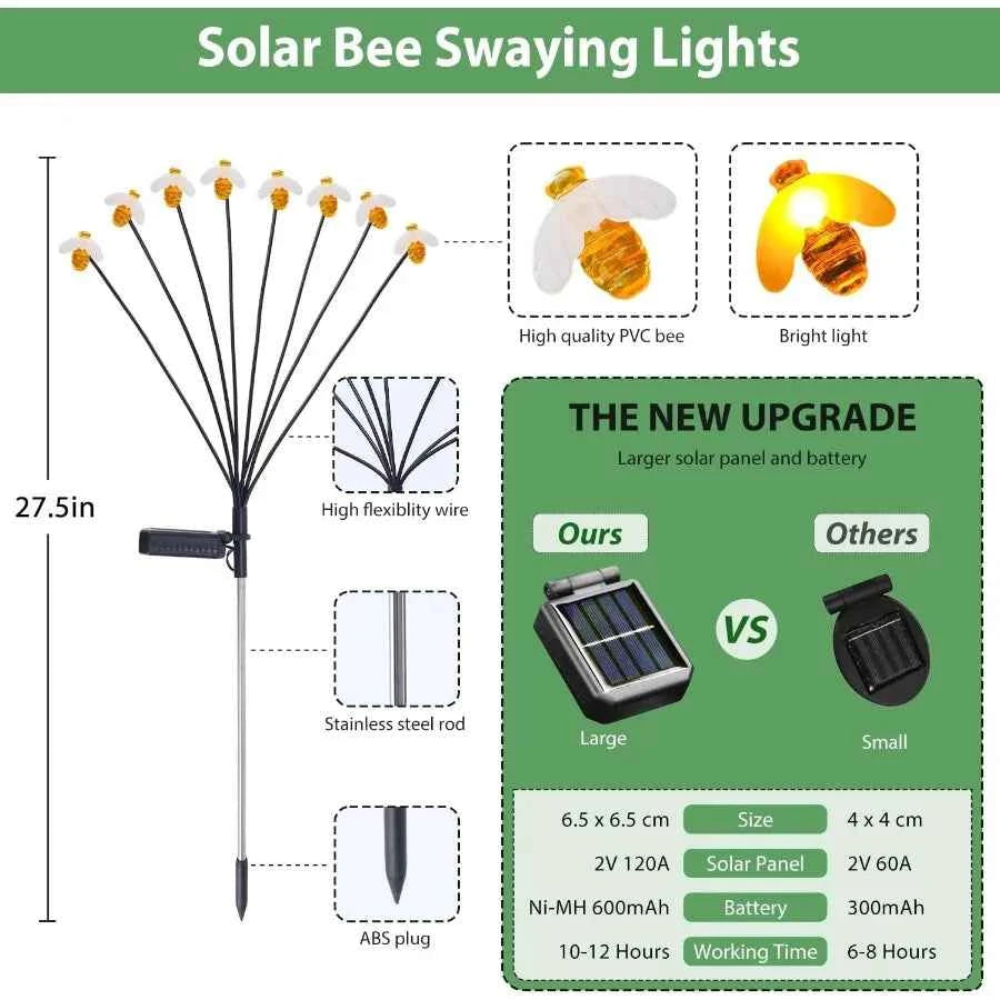 Nacome Solar Garden Lights for Outside Landscape Decor Yard Patio Decoration with Waterproof Swaying Bumble Bee Design 2Pack Id