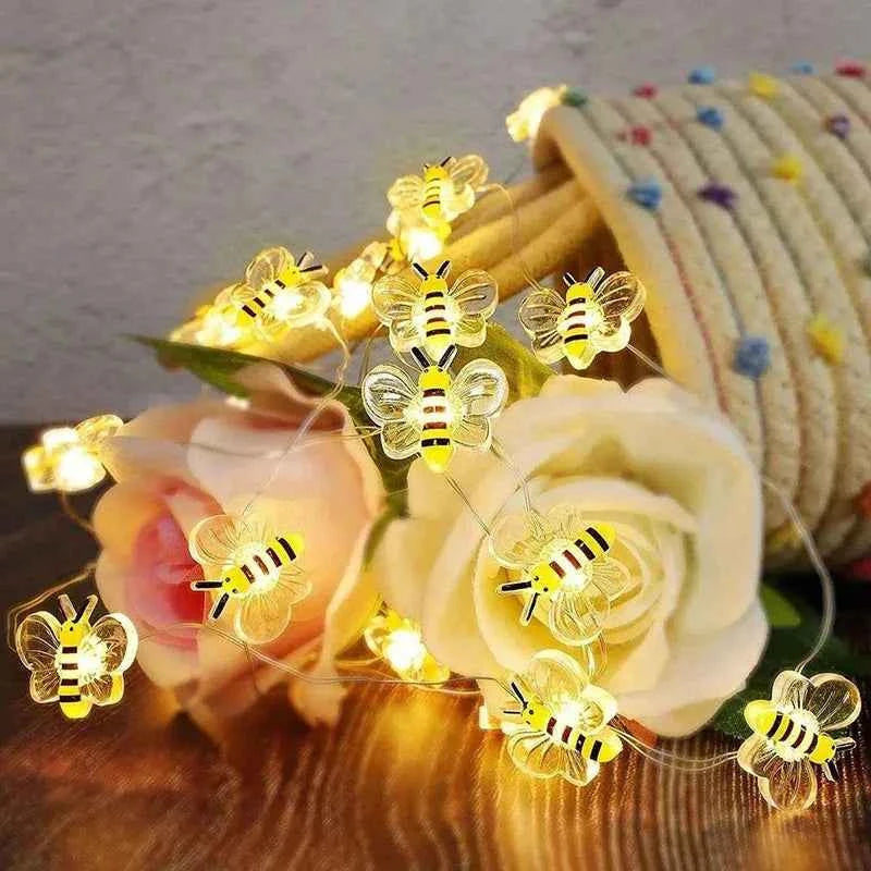 3/1M LED Bee Lights String Battery Powered Outdoor Waterproof Fairy Garland Lamp For Festival Christmas Garden Bedroom Decor