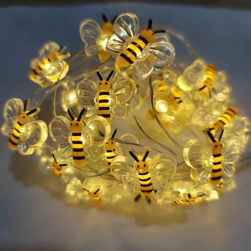 3/1M LED Bees Light String Waterproof for Outdoor Battery Powered Fairy Garland Lamp - Perfect for Christmas, Festivals, Garden, and Bedroom Decor