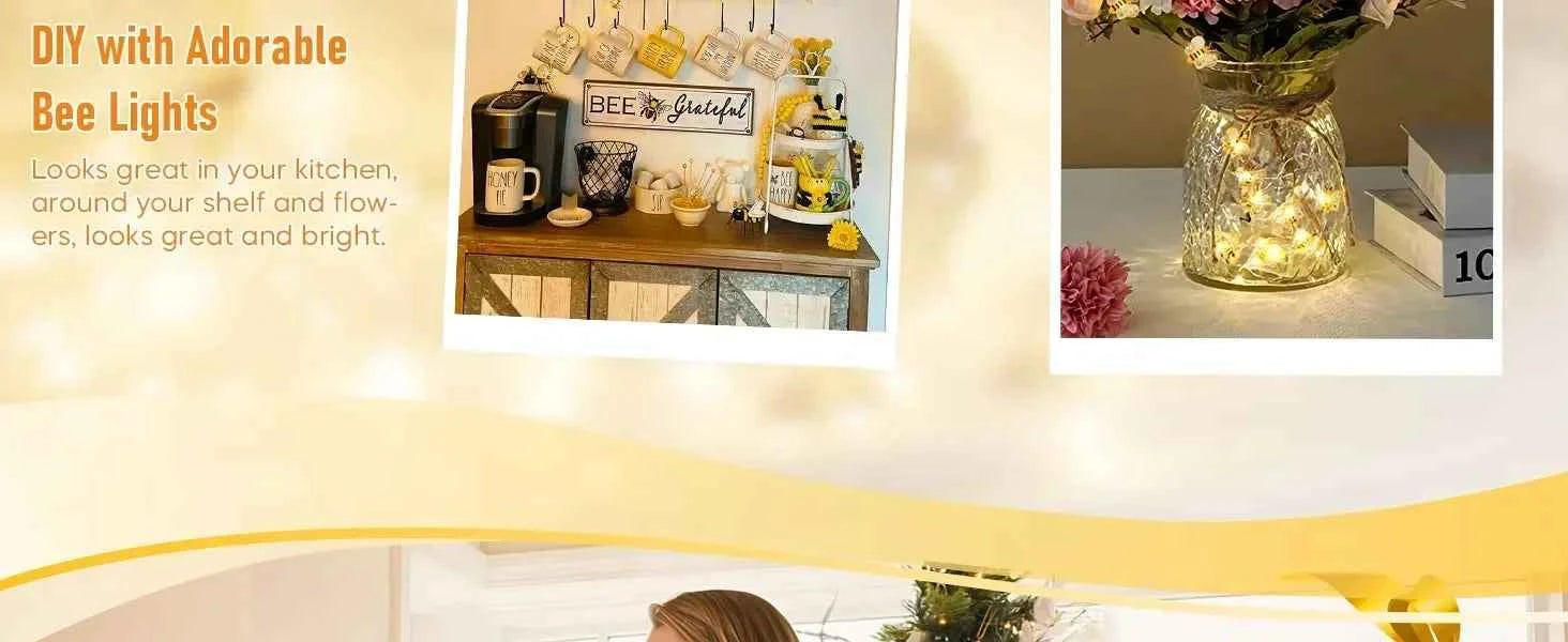 Honeybee String Lights Fairy Lights , bee  Decorations String Lights for Bedroom Plants Patios Party Wedding Party Xmas