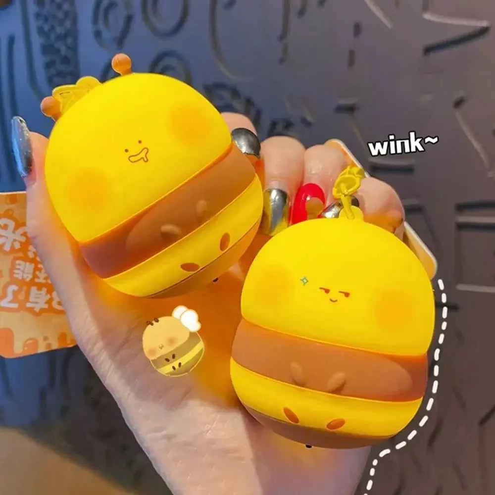 Portable Kawaii Bee Night Light With Keychain Cartoon Honeybee Lamp Car Key RingBag Decor Room nightlight Cute Kid Student Gift
