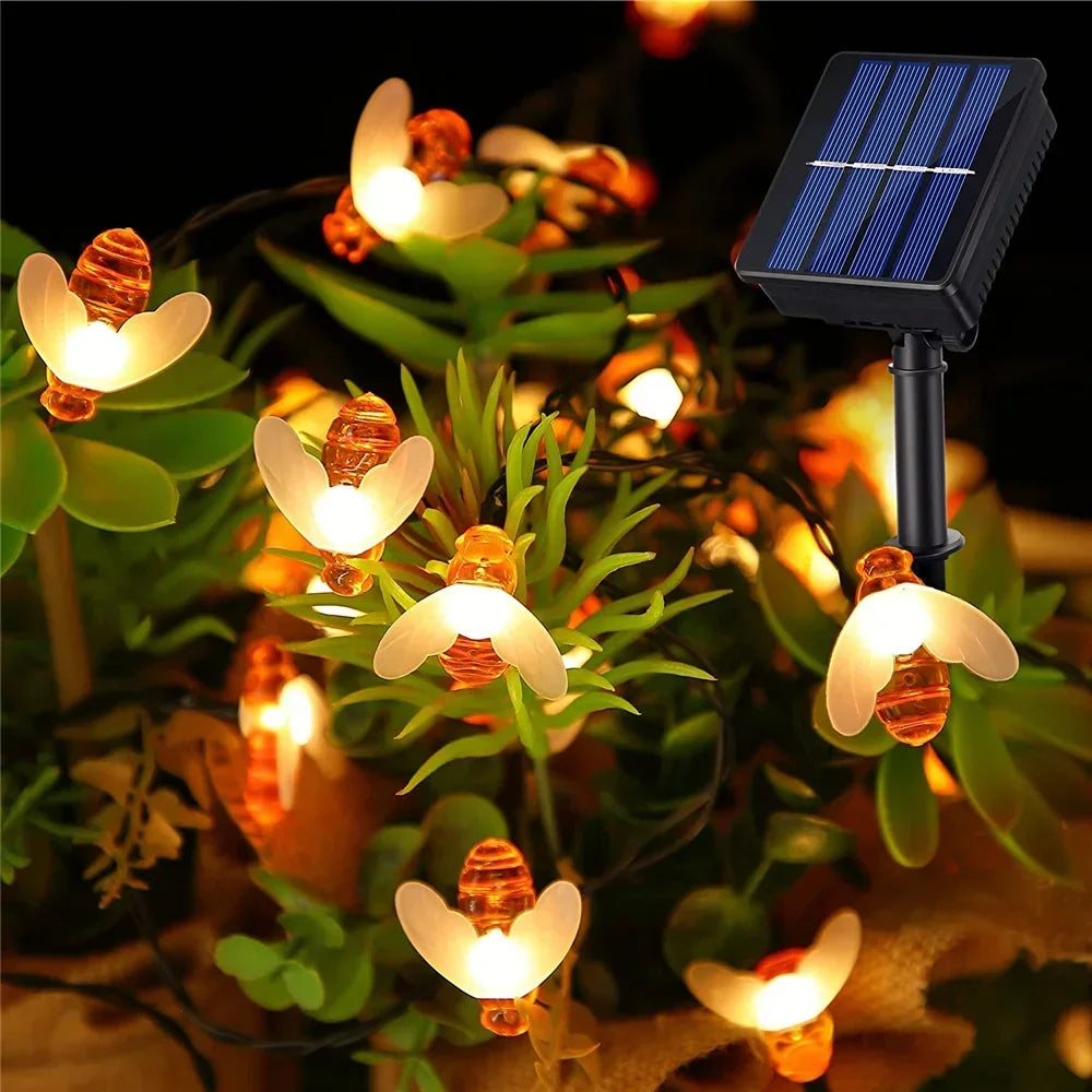 Solar LED String Bees Light for Outdoor Holiday Party, Garden, Tree, Fence, Balcony, Christmas, and Wedding Decoration