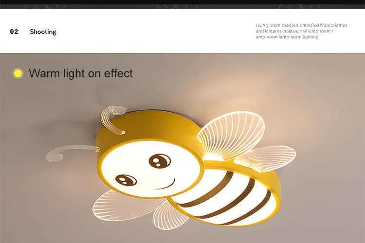 New Children's Room Bee Ceiling Light Princess Room Rainbow Cloud Bedroom Light Simple Modern Cartoon Light Remote Control