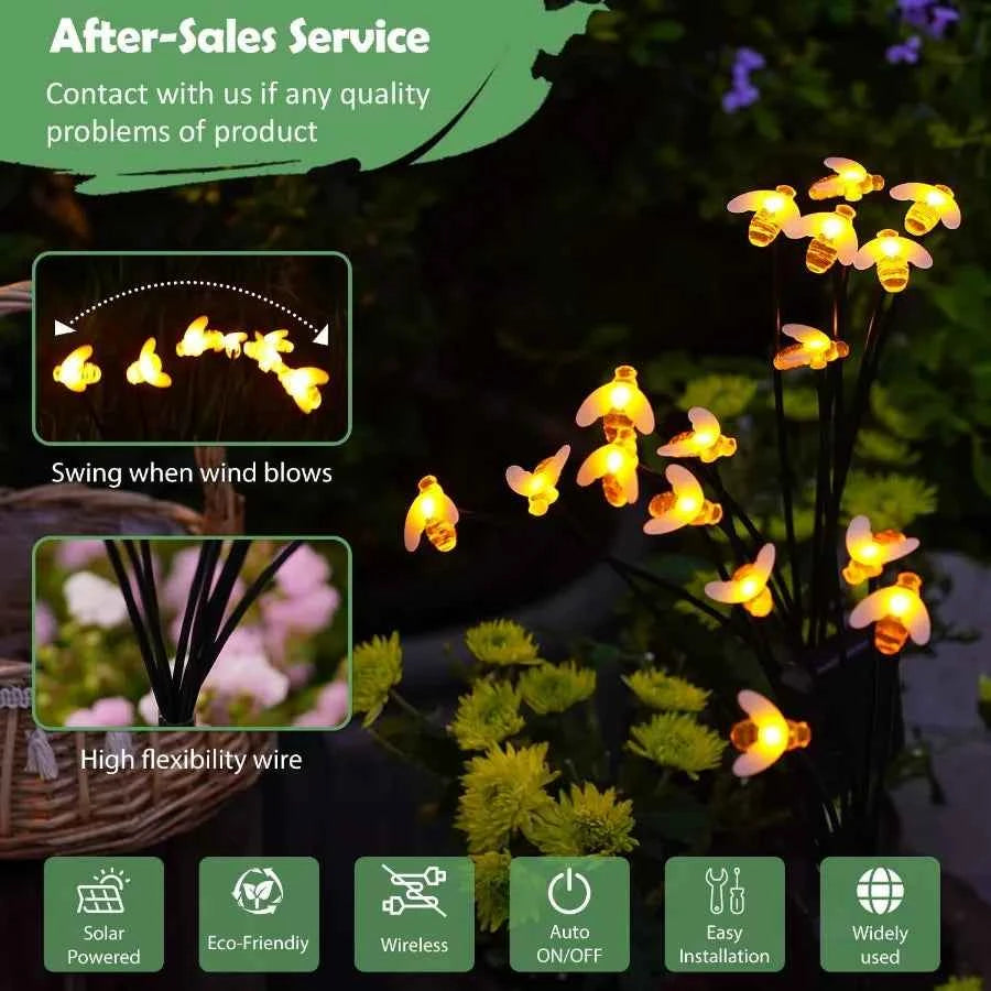 Nacome Solar Garden Lights for Outside Landscape Decor Yard Patio Decoration with Waterproof Swaying Bumble Bee Design 2Pack Id