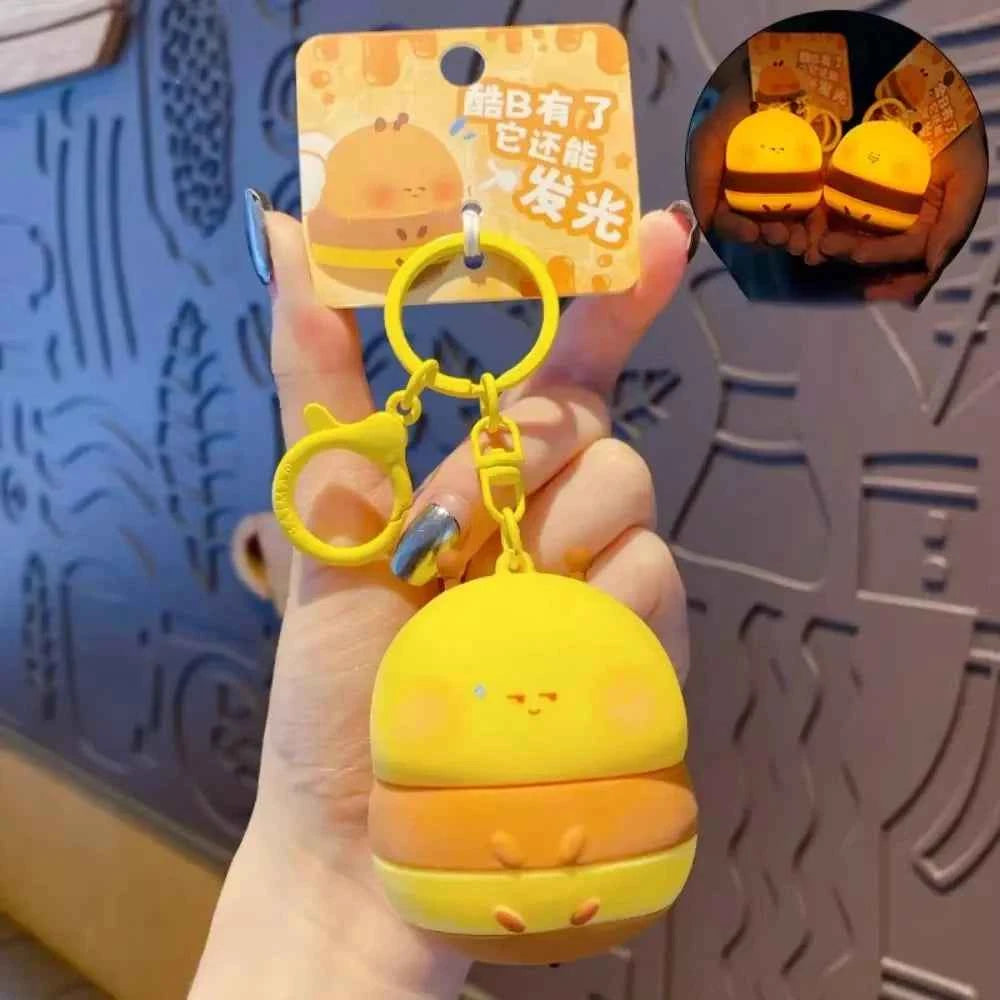 Portable Kawaii Bee Night Light With Keychain Cartoon Honeybee Lamp Car Key RingBag Decor Room nightlight Cute Kid Student Gift