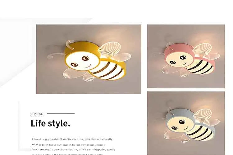 New Children's Room Bee Ceiling Light Princess Room Rainbow Cloud Bedroom Light Simple Modern Cartoon Light Remote Control