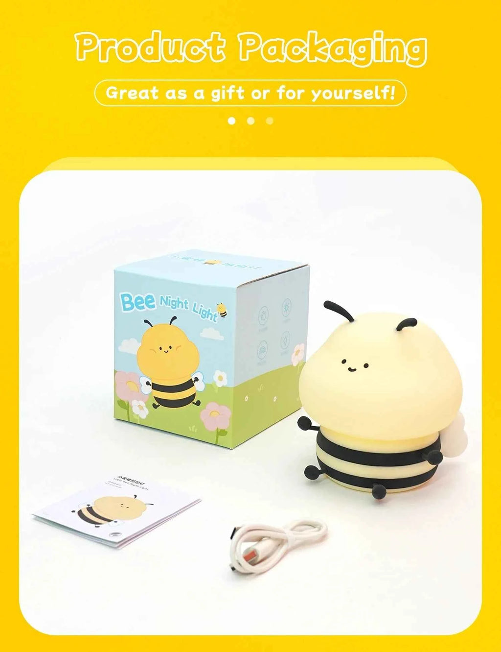 Cute LED Night light Bee Cartoon Animals Silicone Lamp for Children Kid Touch Sensor Timing USB Rechargeable For Birthday Gifts