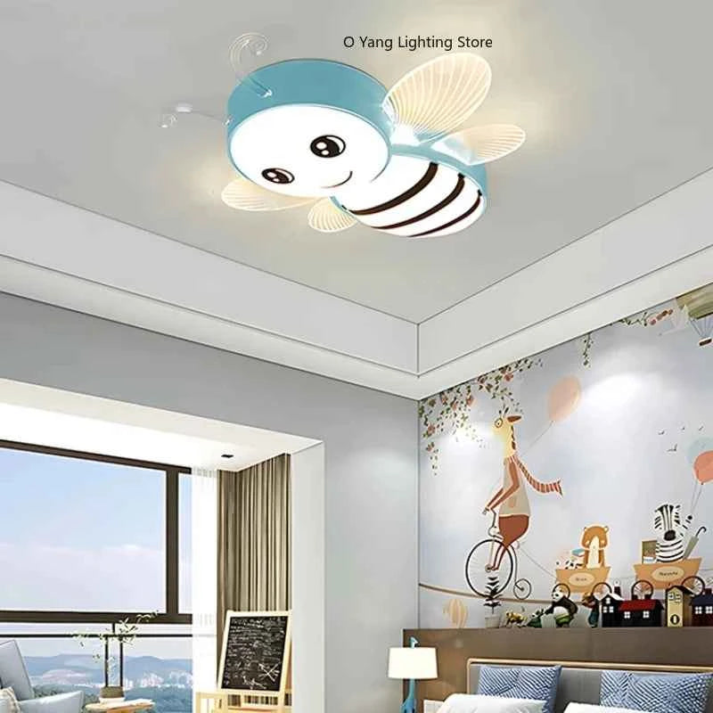 New Children's Room Bee Ceiling Light Princess Room Rainbow Cloud Bedroom Light Simple Modern Cartoon Light Remote Control
