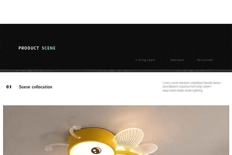 New Children's Room Bee Ceiling Light Princess Room Rainbow Cloud Bedroom Light Simple Modern Cartoon Light Remote Control