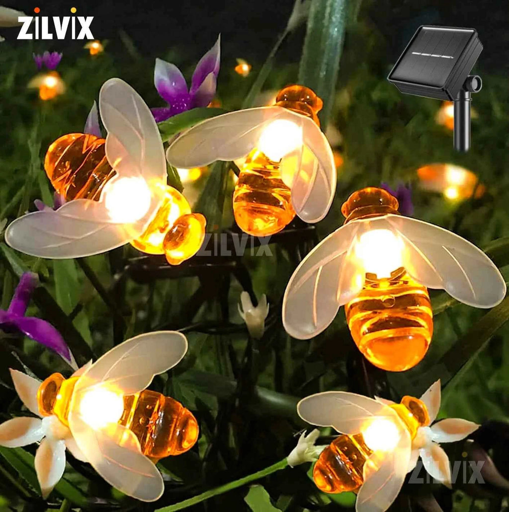 Solar Bee LED String Lights Outdoor Holiday Party Lighting Night Lamp for Garden Tree Fence Balcony Christmas Wedding Decoration