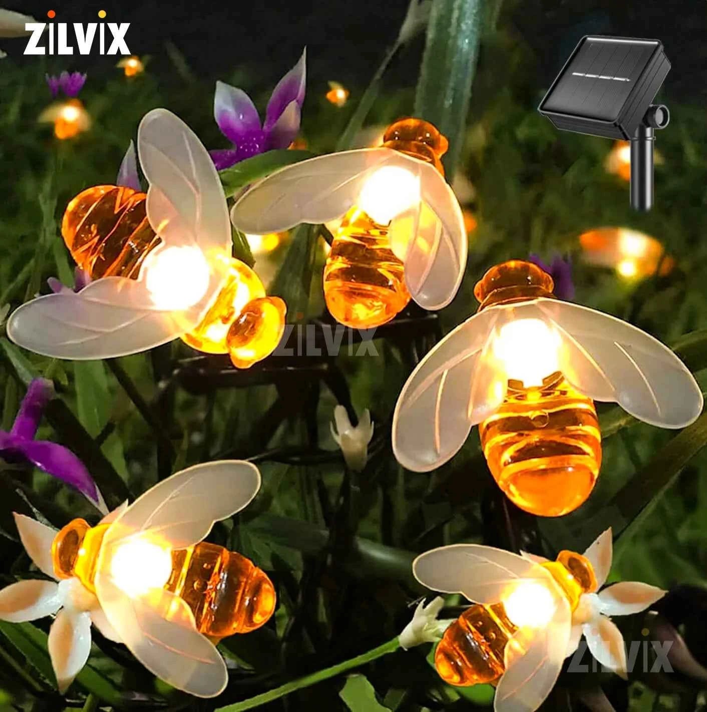 Solar Bee LED String Lights Outdoor Holiday Party Lighting Night Lamp for Garden Tree Fence Balcony Christmas Wedding Decoration
