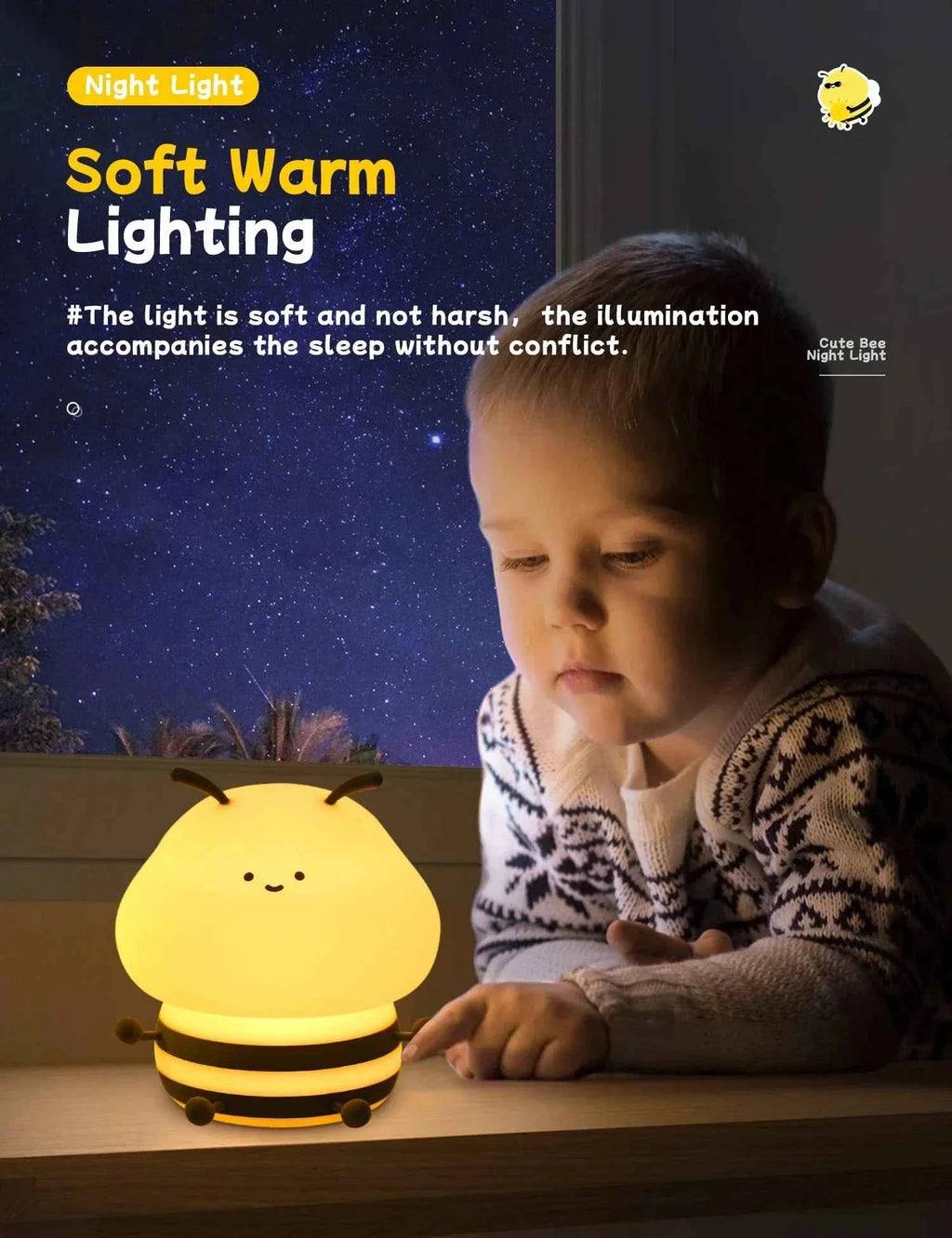 Cute LED Night light Bee Cartoon Animals Silicone Lamp for Children Kid Touch Sensor Timing USB Rechargeable For Birthday Gifts
