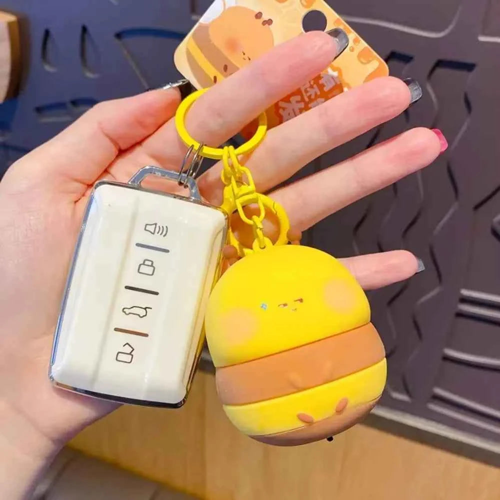 Portable Kawaii Bee Night Light With Keychain Cartoon Honeybee Lamp Car Key RingBag Decor Room nightlight Cute Kid Student Gift