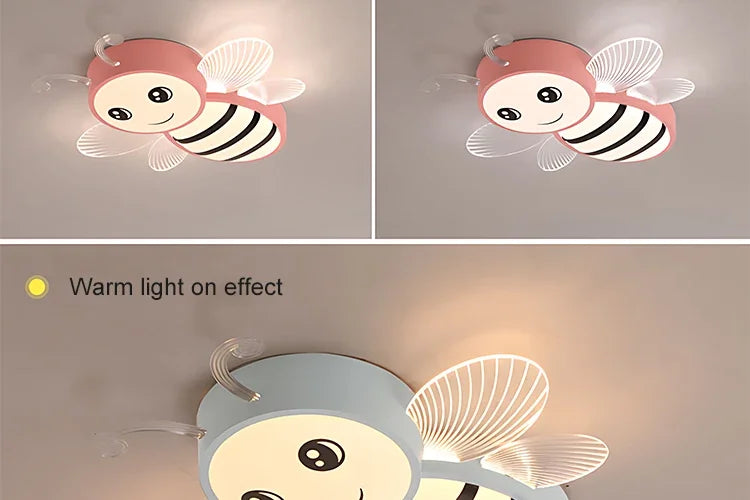 New Children's Room Ceiling Bees Light - Simple Modern Cartoon Rainbow Cloud Bedroom Light with Remote Control