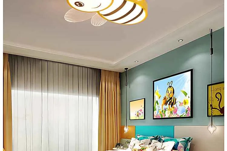 New Children's Room Bee Ceiling Light Princess Room Rainbow Cloud Bedroom Light Simple Modern Cartoon Light Remote Control