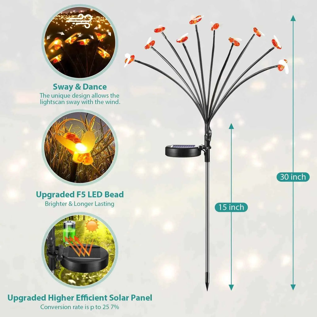 6/8/10 LED Solar Bee Firefly Butterfly Lights Waterproof Outdoor Garden Decorative Lawn Lights For Yard Patio Pathway