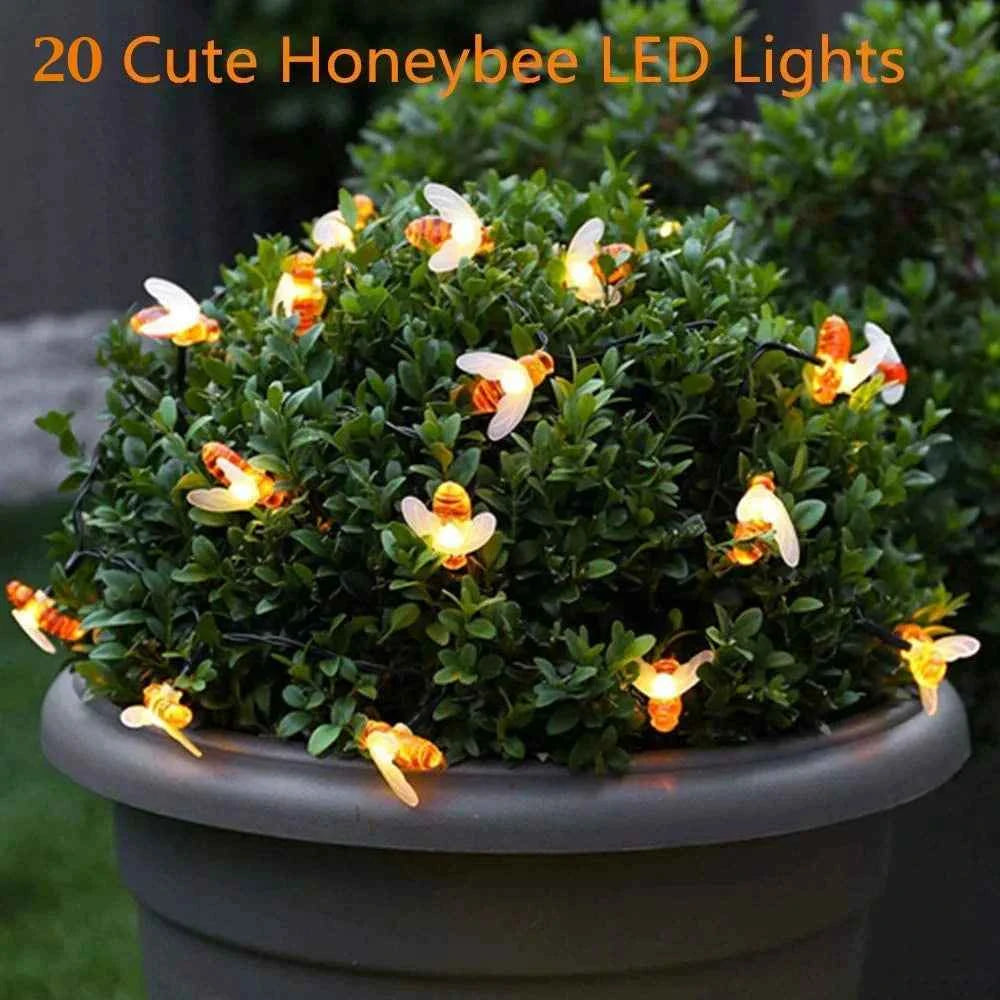 Solar Bee LED String Lights Outdoor Holiday Party Lighting Night Lamp for Garden Tree Fence Balcony Christmas Wedding Decoration
