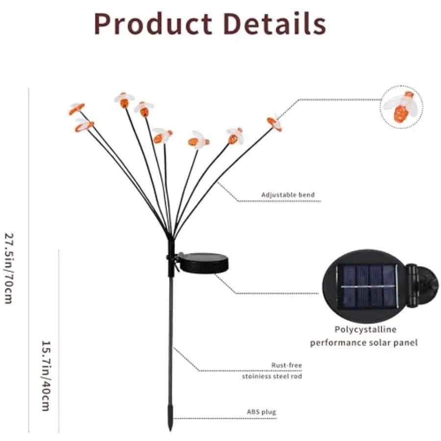 2 Pack Solar Powered Bee Shaped Garden Lights with Bright LED Illumination Perfect Outdoor Decor for Garden Pathways Patios and