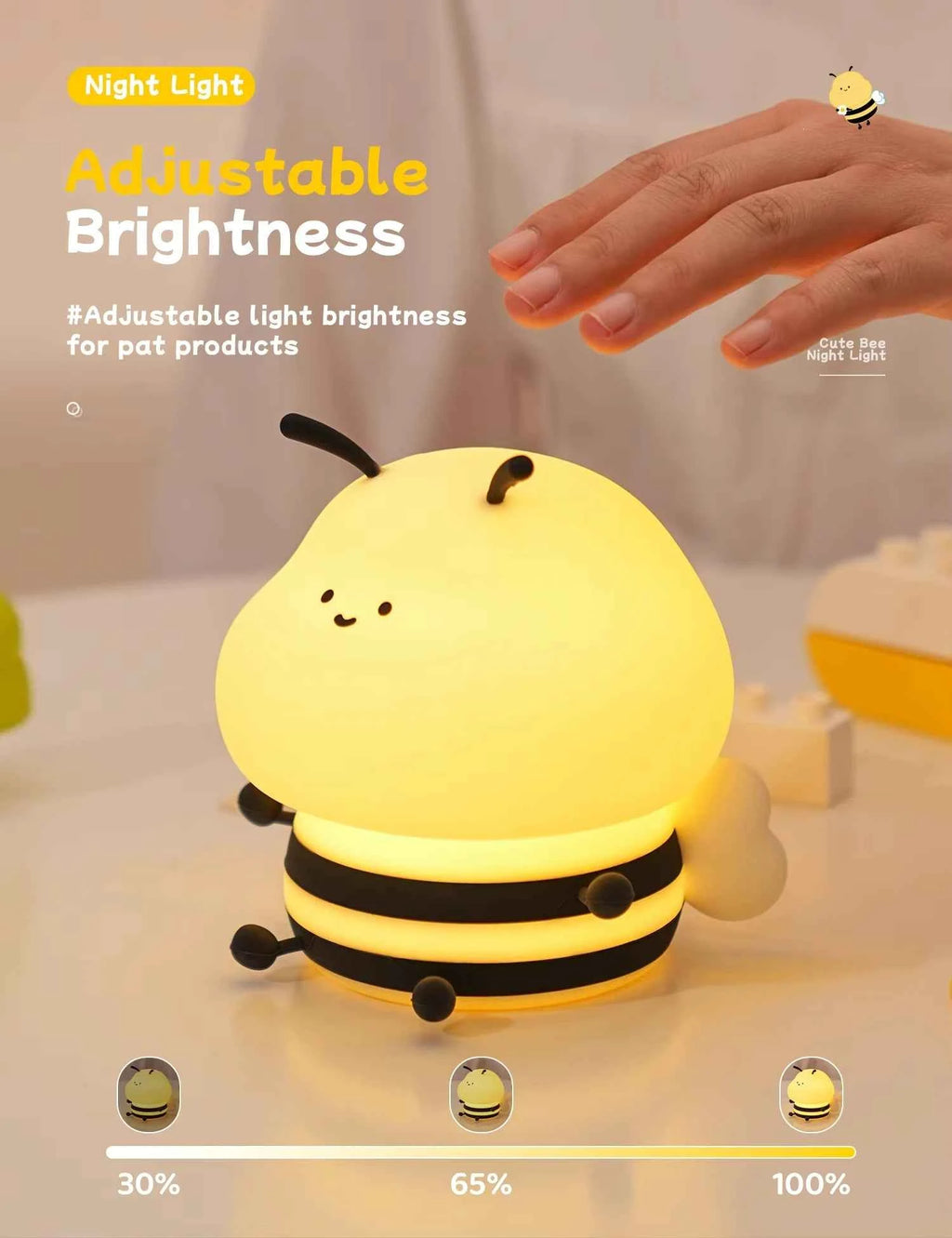 Cute LED Night light Bee Cartoon Animals Silicone Lamp for Children Kid Touch Sensor Timing USB Rechargeable For Birthday Gifts