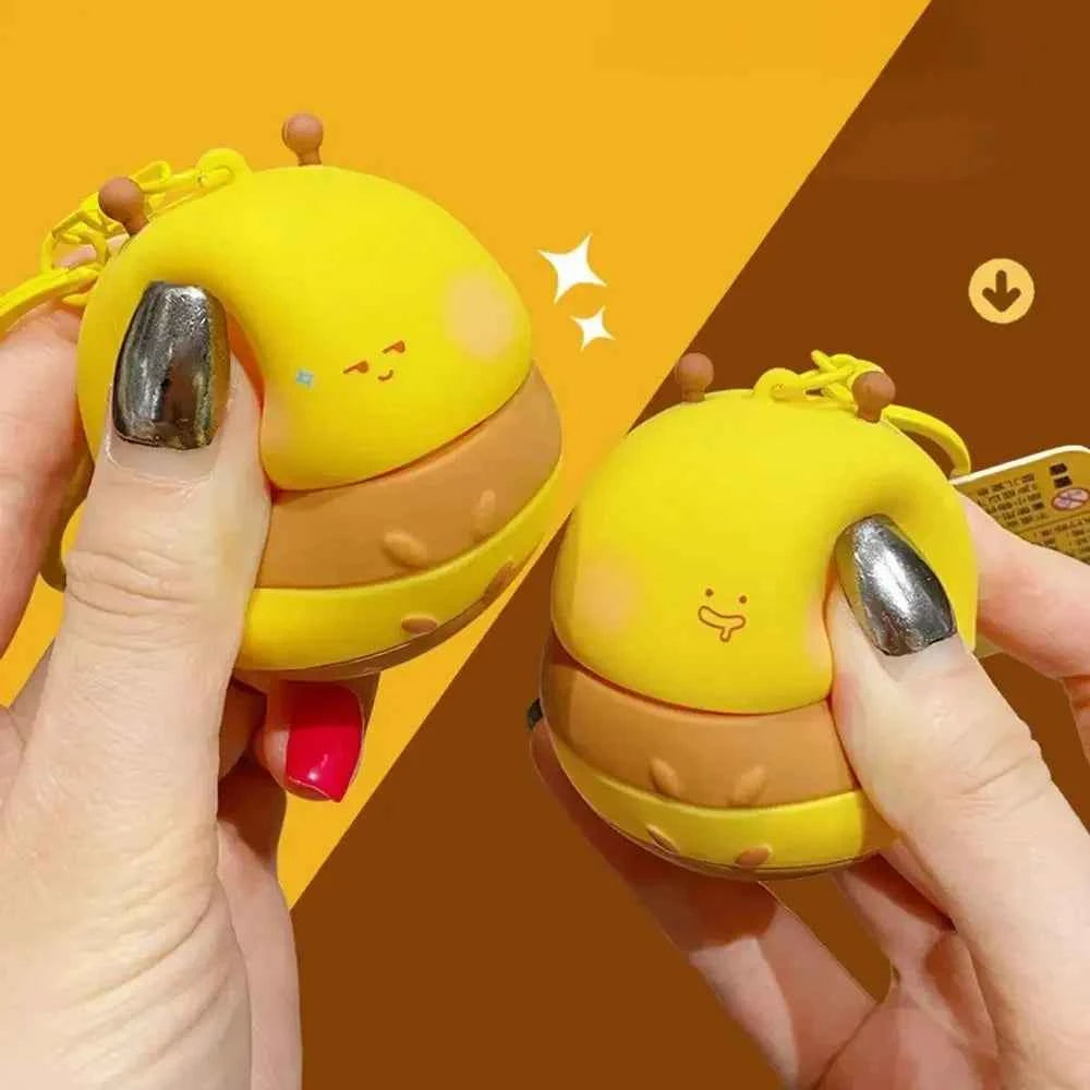 Portable Kawaii Bee Night Light With Keychain Cartoon Honeybee Lamp Car Key RingBag Decor Room nightlight Cute Kid Student Gift