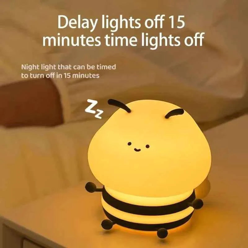Cute LED Night light Bee Cartoon Animals Silicone Lamp for Children Kid Touch Sensor Timing USB Rechargeable For Birthday Gifts