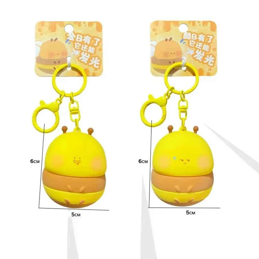 Portable Kawaii Bee Night Light With Keychain Cartoon Honeybee Lamp Car Key RingBag Decor Room nightlight Cute Kid Student Gift