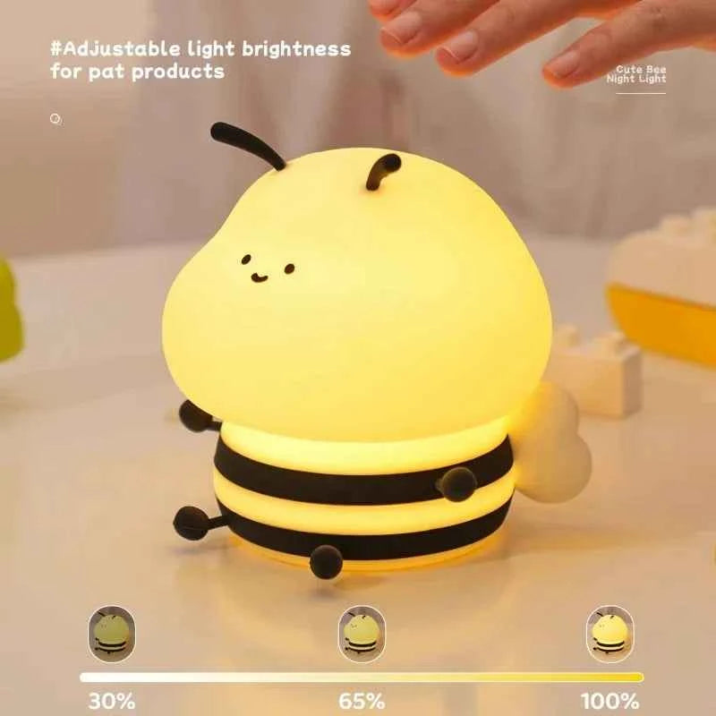 Cute LED Night light Bee Cartoon Animals Silicone Lamp for Children Kid Touch Sensor Timing USB Rechargeable For Birthday Gifts
