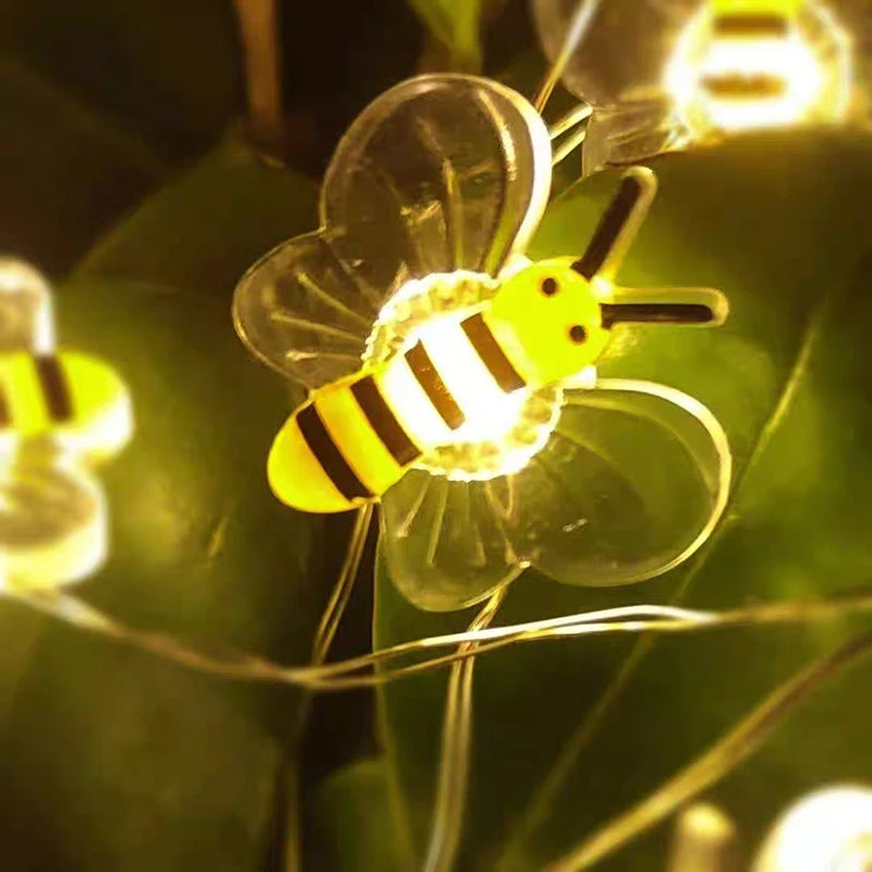 3/1M LED Bees Light String Waterproof for Outdoor Battery Powered Fairy Garland Lamp - Perfect for Christmas, Festivals, Garden, and Bedroom Decor