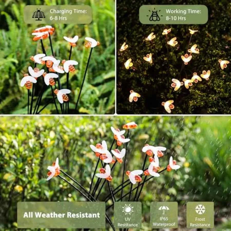 2 Pack Solar Powered Bee Shaped Garden Lights with Bright LED Illumination Perfect Outdoor Decor for Garden Pathways Patios and