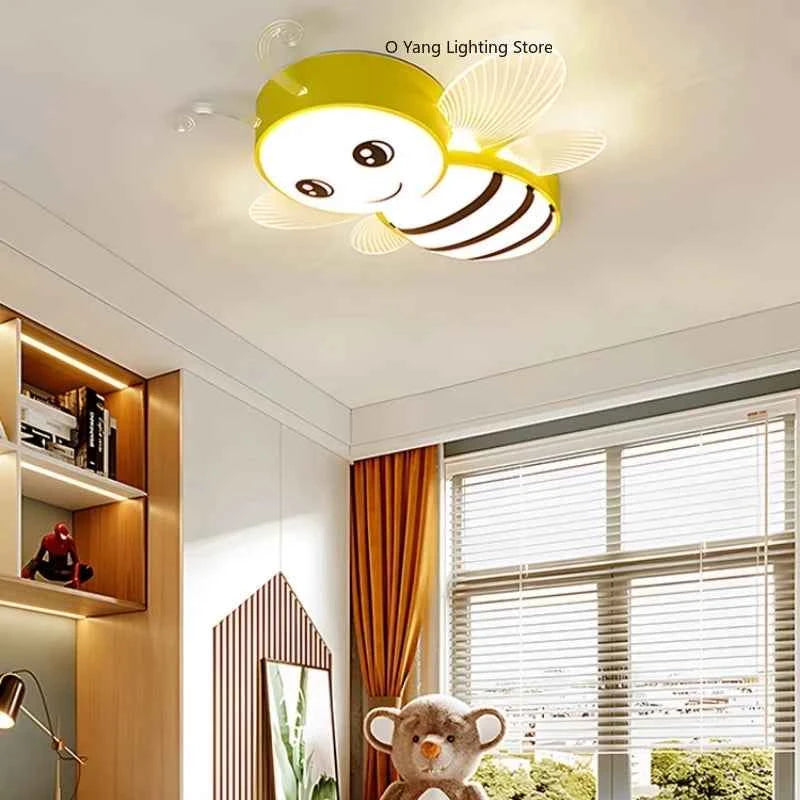 New Children's Room Bee Ceiling Light Princess Room Rainbow Cloud Bedroom Light Simple Modern Cartoon Light Remote Control