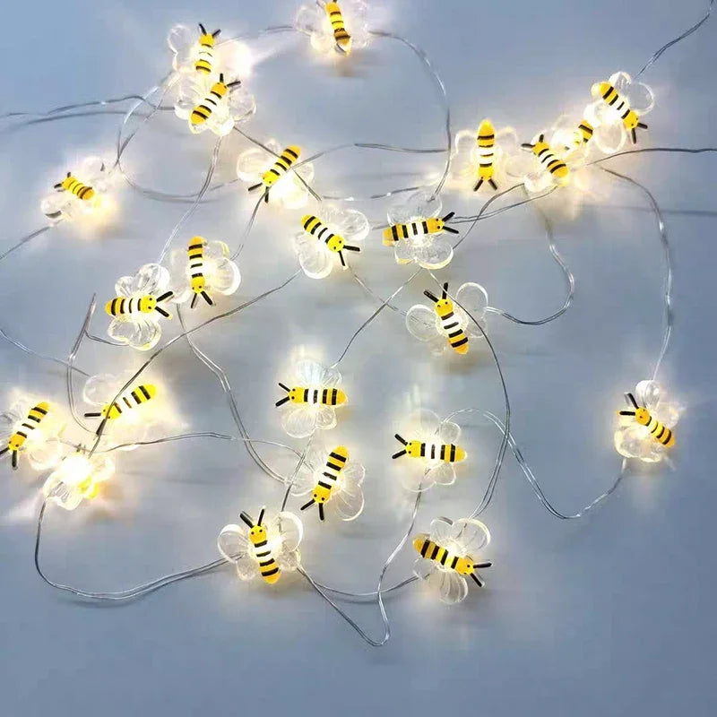 3/1M LED Bees Light String - Battery Powered Outdoor Waterproof Fairy Garland Lamp for Christmas, Festival, Garden, and Bedroom Decor