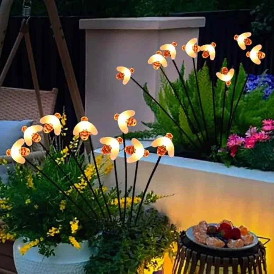 2 Pack Solar Powered Bee Shaped Garden Lights with Bright LED Illumination Perfect Outdoor Decor for Garden Pathways Patios and