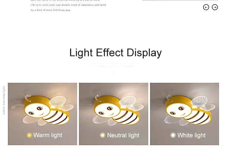 New Children's Room Bee Ceiling Light Princess Room Rainbow Cloud Bedroom Light Simple Modern Cartoon Light Remote Control