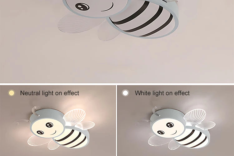 New Children's Room Ceiling Bees Light - Simple Modern Cartoon Rainbow Cloud Bedroom Light with Remote Control
