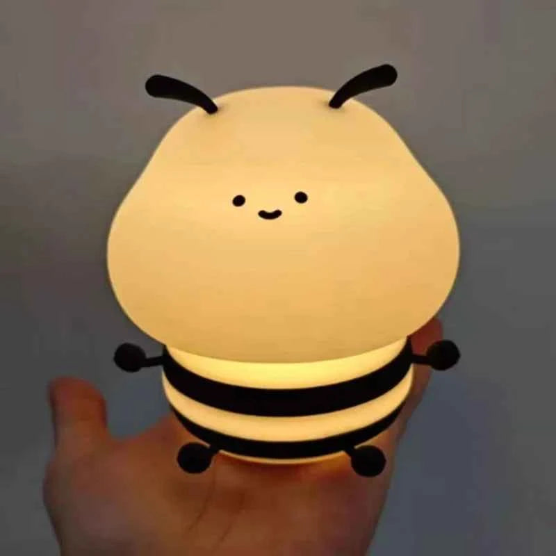 Cute LED Night light Bee Cartoon Animals Silicone Lamp for Children Kid Touch Sensor Timing USB Rechargeable For Birthday Gifts