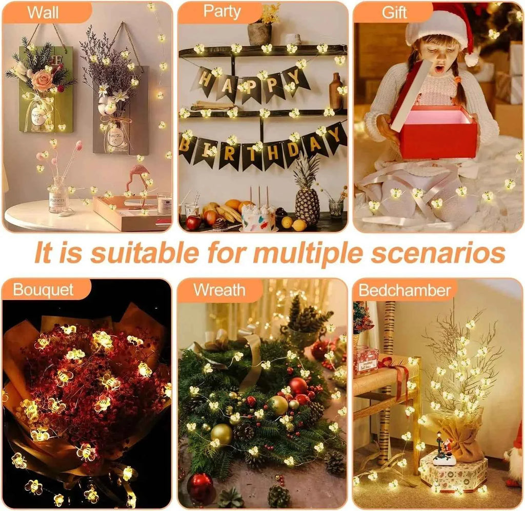 Honeybee String Lights Fairy Lights , bee  Decorations String Lights for Bedroom Plants Patios Party Wedding Party Xmas