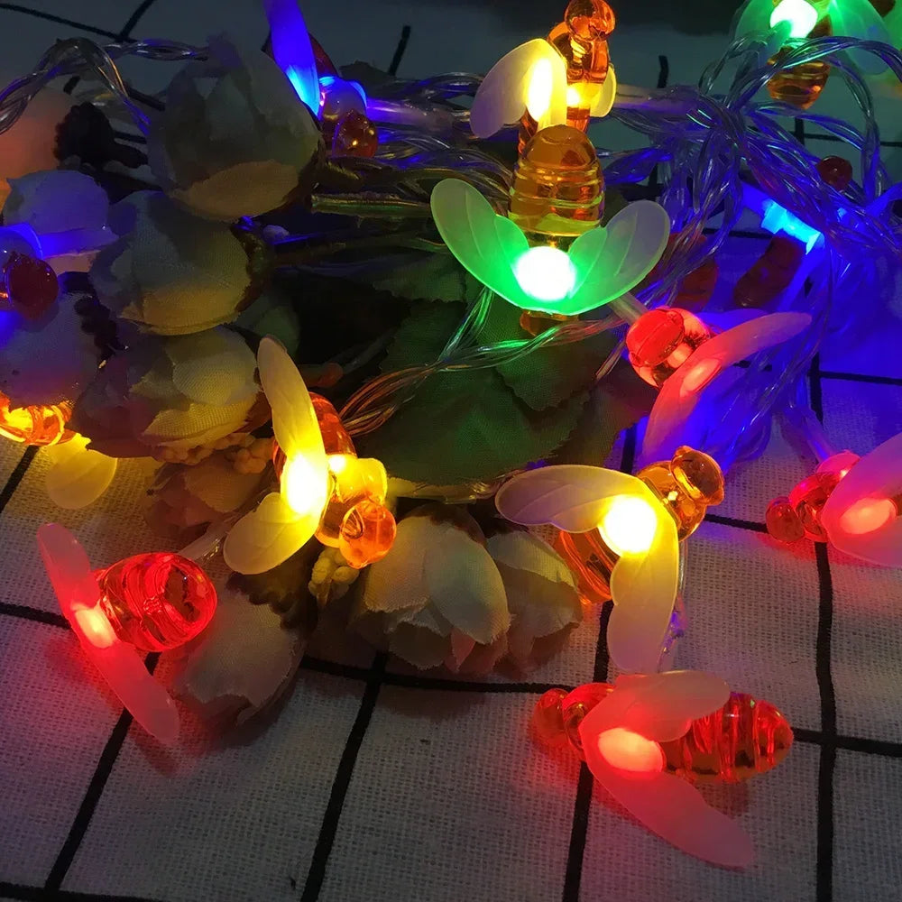 Solar LED String Bees Light for Outdoor Holiday Party, Garden, Tree, Fence, Balcony, Christmas, and Wedding Decoration