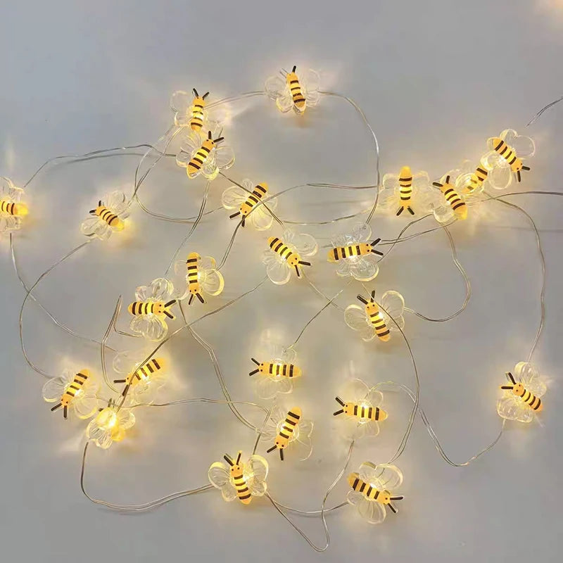 3/1M LED Bees Light String Waterproof for Outdoor Battery Powered Fairy Garland Lamp - Perfect for Christmas, Festivals, Garden, and Bedroom Decor
