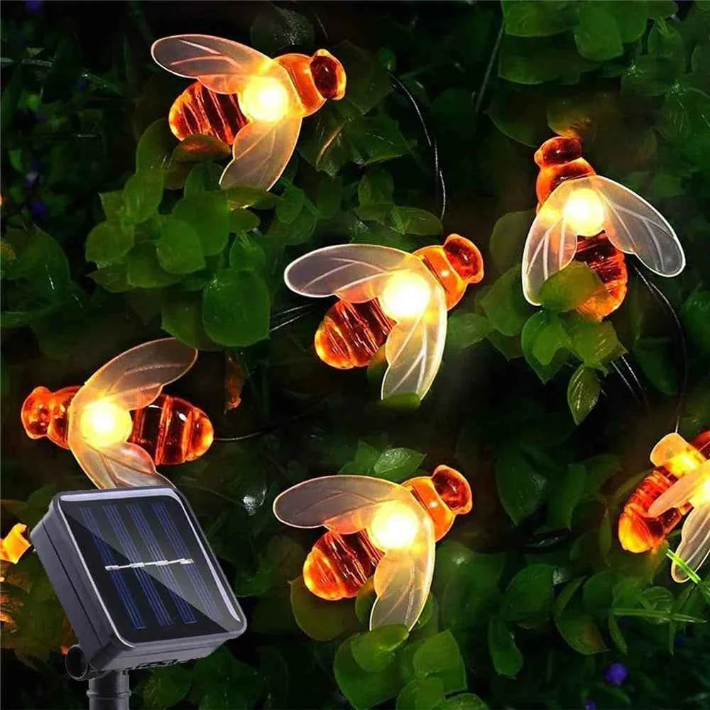 Solar Bee LED String Lights Outdoor Holiday Party Lighting Night Lamp for Garden Tree Fence Balcony Christmas Wedding Decoration