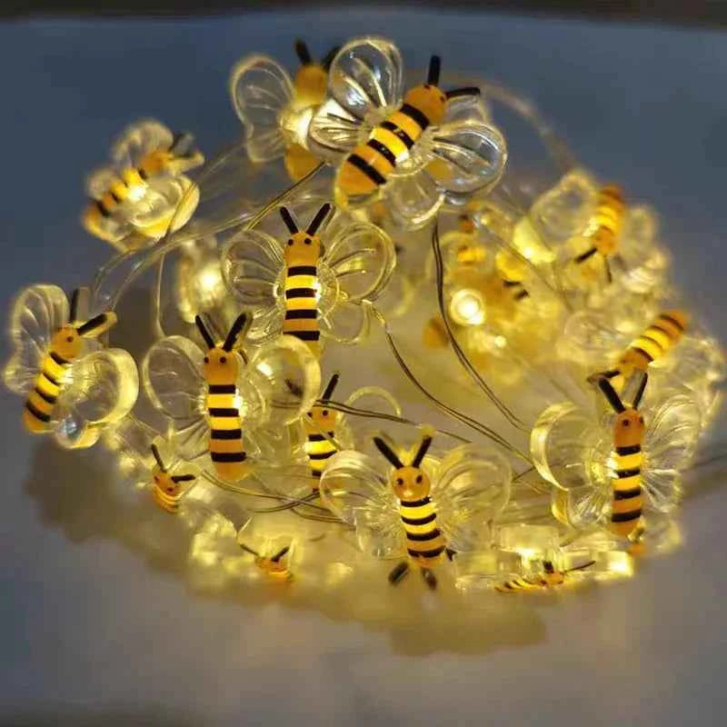 3/1M LED Bee Lights String Battery Powered Outdoor Waterproof Fairy Garland Lamp For Festival Christmas Garden Bedroom Decor