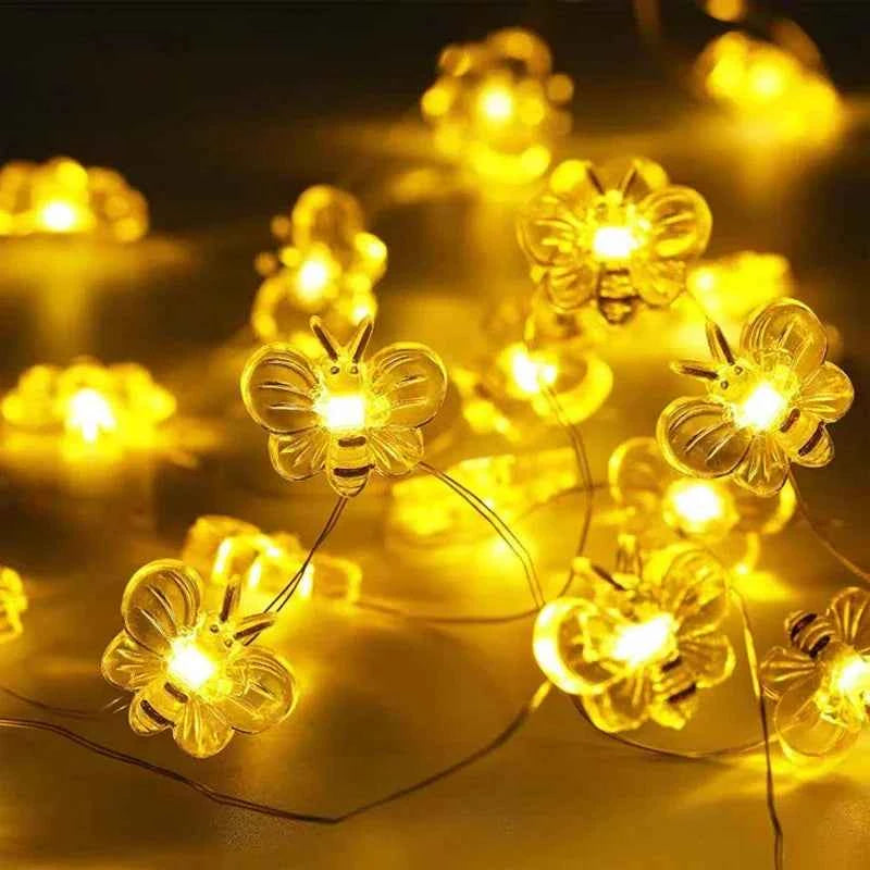 3/1M LED Bee Lights String Battery Powered Outdoor Waterproof Fairy Garland Lamp For Festival Christmas Garden Bedroom Decor
