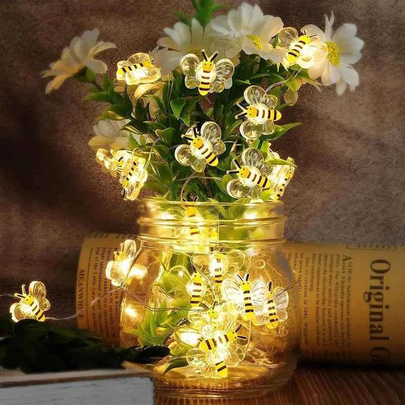 3/1M LED Bee Lights String Battery Powered Outdoor Waterproof Fairy Garland Lamp For Festival Christmas Garden Bedroom Decor