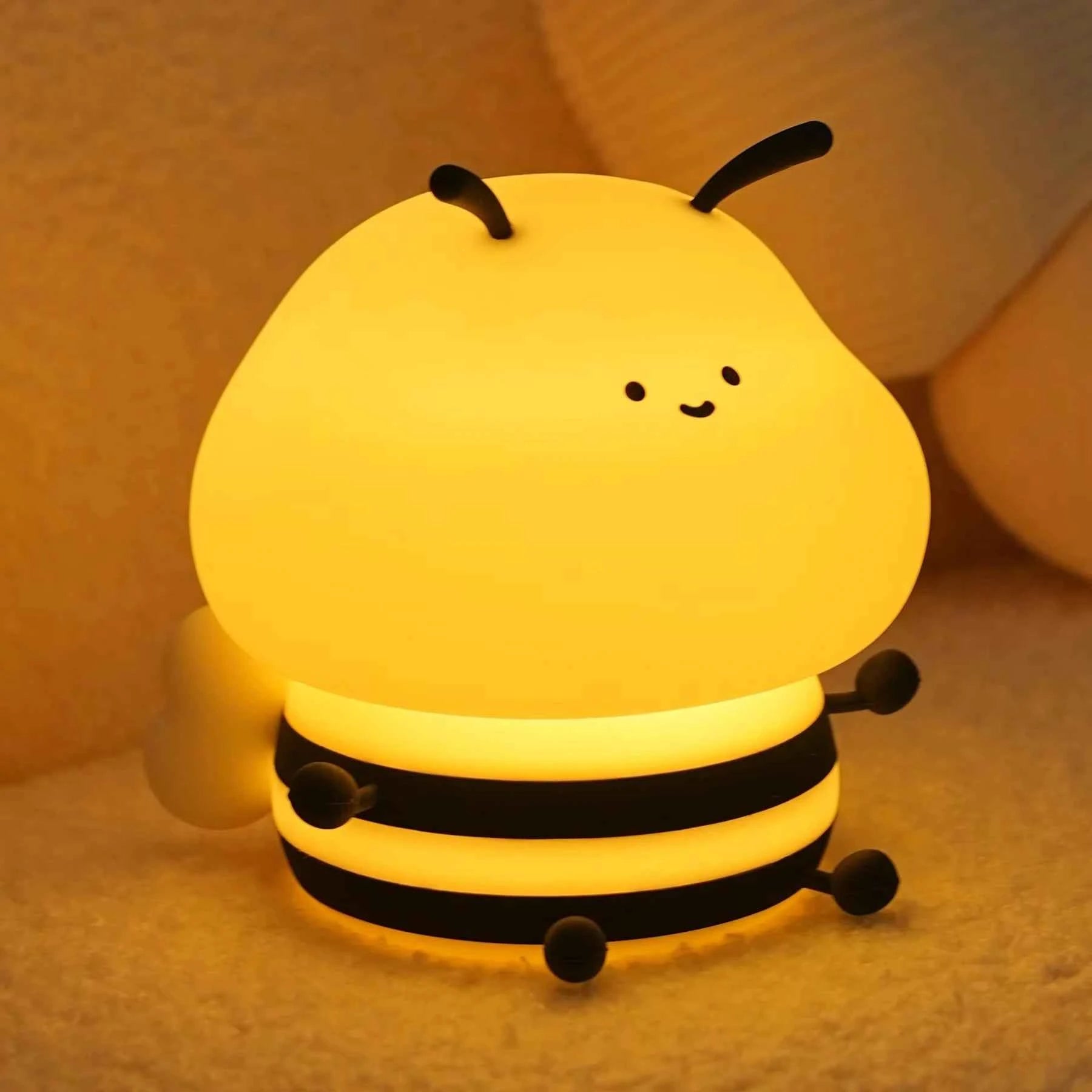 Cute LED Night light Bee Cartoon Animals Silicone Lamp for Children Kid Touch Sensor Timing USB Rechargeable For Birthday Gifts